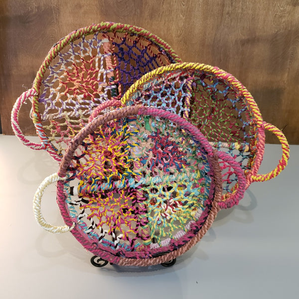 Handmade Set of 3 Rainbow Round Nesting Jute Trays