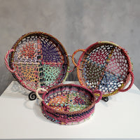 Handmade Set of 3 Rainbow Round Nesting Jute Trays