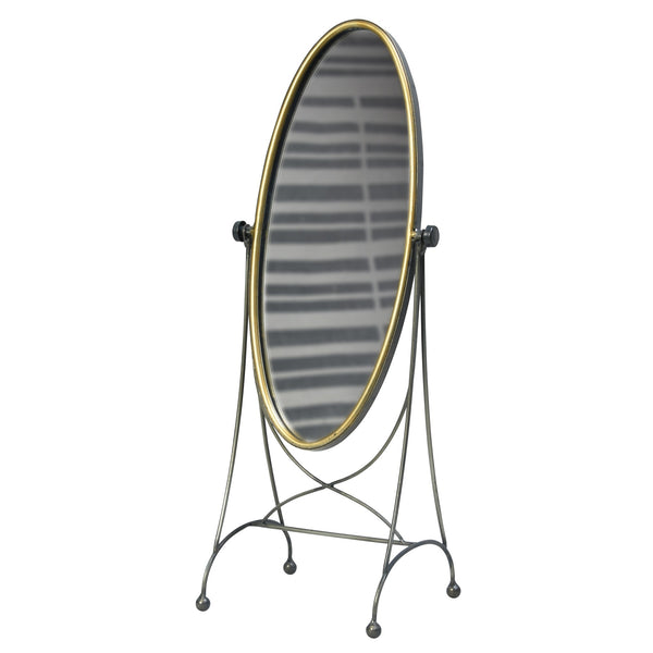 Gray and Gold Oval Vanity Floor Mirror