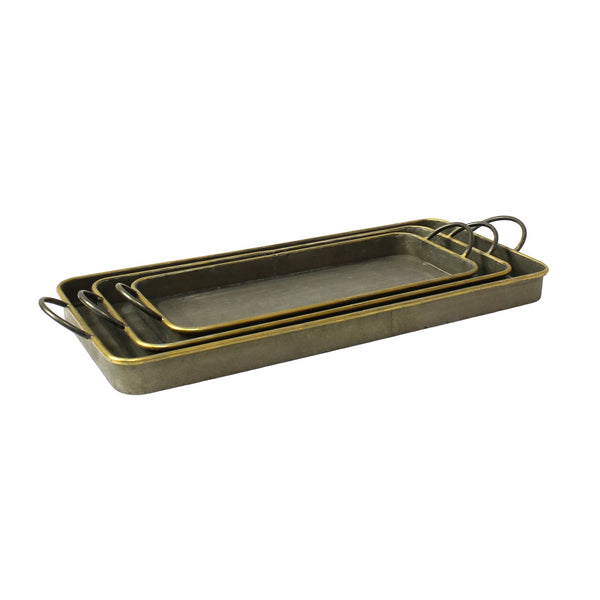 Set of 3 Nesting Galvanized Metal and Gold Serving Trays