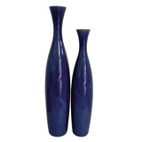 Set of 2 Deep Indigo Blue Ceramic Tall Thin Vases