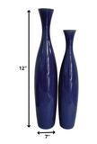 Set of 2 Deep Indigo Blue Ceramic Tall Thin Vases