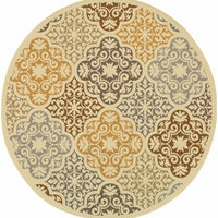 3' x 5' Ivory Grey Floral Medallion Indoor Outdoor Area Rug