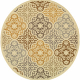 3' x 5' Ivory Grey Floral Medallion Indoor Outdoor Area Rug