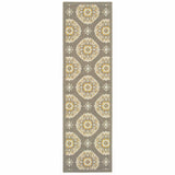 9' x 13' Grey Gold Floral Medallion Discs Indoor Outdoor Area Rug