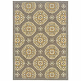 9' x 13' Grey Gold Floral Medallion Discs Indoor Outdoor Area Rug