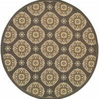 9' x 13' Grey Gold Floral Medallion Discs Indoor Outdoor Area Rug