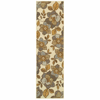 5' x 8' Ivory Gray Large Floral Blooms Indoor Outdoor Area Rug