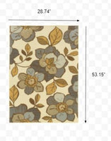 5' x 8' Ivory Gray Large Floral Blooms Indoor Outdoor Area Rug