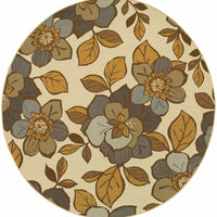 5' x 8' Ivory Gray Large Floral Blooms Indoor Outdoor Area Rug
