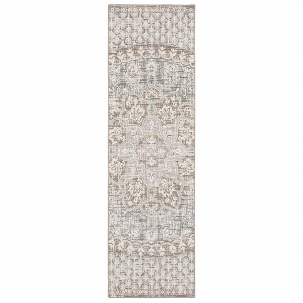 5' x 8' Ivory Grey Distresed Oversize Medallion Indoor Area Rug