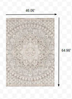 5' x 8' Ivory Grey Distresed Oversize Medallion Indoor Area Rug