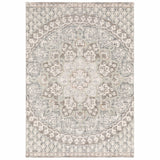 5' x 8' Ivory Grey Distresed Oversize Medallion Indoor Area Rug