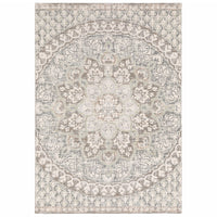 5' x 8' Ivory Grey Distresed Oversize Medallion Indoor Area Rug