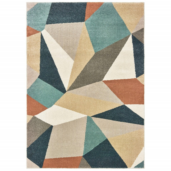 5' x 7' Blue Green Beige Retro Wedge Indoor Indoor Area Rug