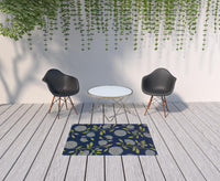 4' x 6' Indigo and Lime Green Floral Indoor Outdoor Area Rug