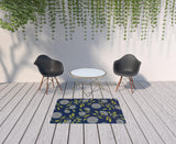 4' x 6' Indigo and Lime Green Floral Indoor Outdoor Area Rug