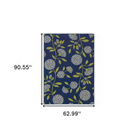 4' x 6' Indigo and Lime Green Floral Indoor Outdoor Area Rug