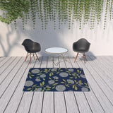 4' x 6' Indigo and Lime Green Floral Indoor Outdoor Area Rug