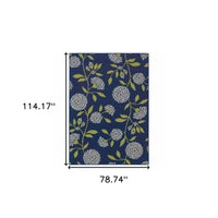 4' x 6' Indigo and Lime Green Floral Indoor Outdoor Area Rug