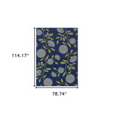 4' x 6' Indigo and Lime Green Floral Indoor Outdoor Area Rug