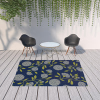 4' x 6' Indigo and Lime Green Floral Indoor Outdoor Area Rug
