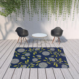 4' x 6' Indigo and Lime Green Floral Indoor Outdoor Area Rug