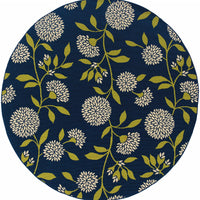 4' x 6' Indigo and Lime Green Floral Indoor Outdoor Area Rug