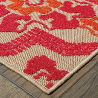 6' x 9' Pink and Orange Medallion Indoor Outdoor Area Rug