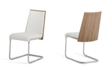 Set of 2 Modern White Faux Leather and Walnut Finish Dining Chairs