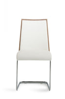 Set of 2 Modern White Faux Leather and Walnut Finish Dining Chairs