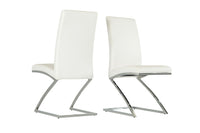 Set of 2 Modern White Faux Leather and Chrome Dining Chairs