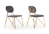Set of 2 Mid Century Mod Grey Velvet and Gold Dining Chairs