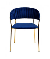 Set of 2 Curved Chic Blue and Gold Velour Dining Chairs