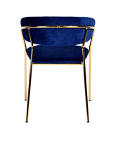 Set of 2 Curved Chic Blue and Gold Velour Dining Chairs