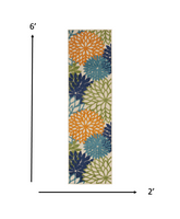 2’ x 6' Orange Floral Outdoor Runner Rug