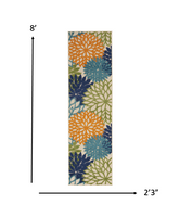 2’ x 6' Orange Floral Outdoor Runner Rug