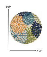 8? Round Orange Floral Outdoor Area Rug
