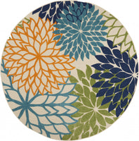 8? Round Orange Floral Outdoor Area Rug