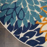 8? Round Orange Floral Outdoor Area Rug