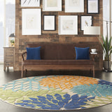8? Round Orange Floral Outdoor Area Rug