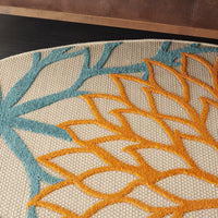 8? Round Orange Floral Outdoor Area Rug