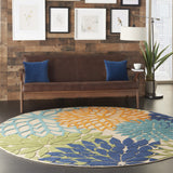 8? Round Orange Floral Outdoor Area Rug