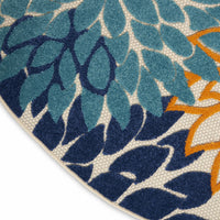 8? Round Orange Floral Outdoor Area Rug