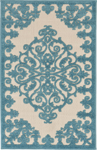 3? x 4? Aqua Medallion Indoor Outdoor Area Rug