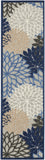 2? x 6? Blue Large Floral Indoor Outdoor Runner Rug