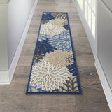 2? x 6? Blue Large Floral Indoor Outdoor Runner Rug
