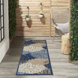 2? x 6? Blue Large Floral Indoor Outdoor Runner Rug