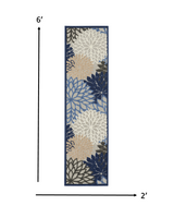 2? x 6? Blue Large Floral Indoor Outdoor Runner Rug