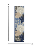 2? x 6? Blue Large Floral Indoor Outdoor Runner Rug